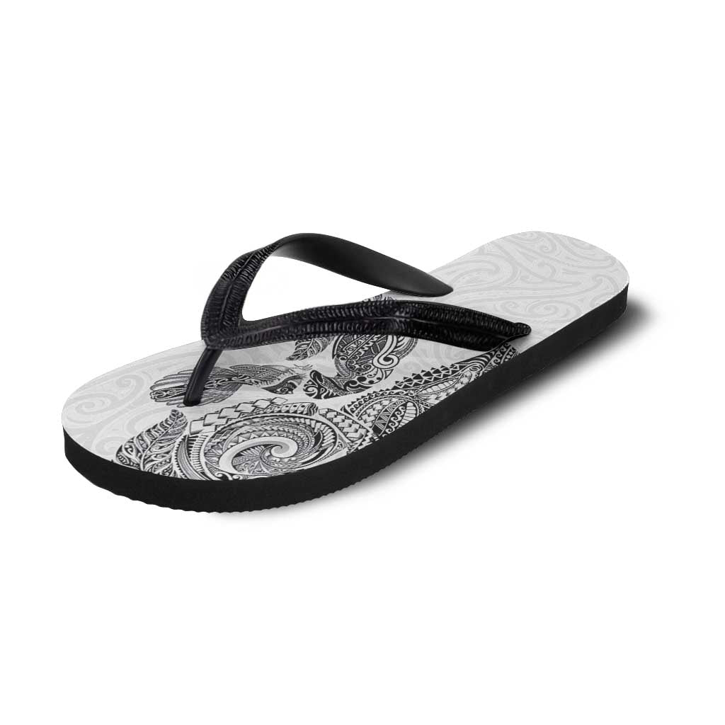 Aotearoa Moko Tribal Tattoo Flip Flops New Zealand Maori Penguin and Fantail White Color