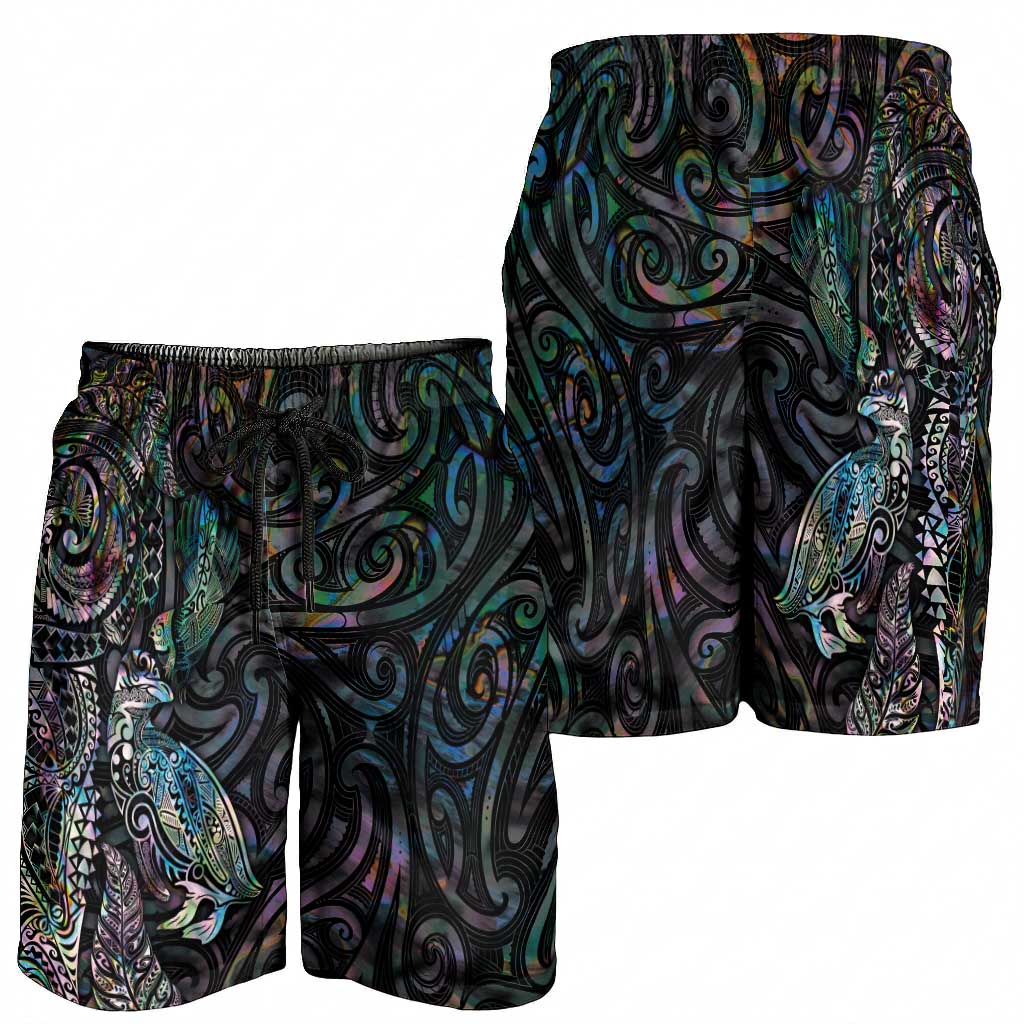 Aotearoa Moko Tribal Tattoo Shorts for Men New Zealand Maori Penguin and Fantail Paua Shell Style
