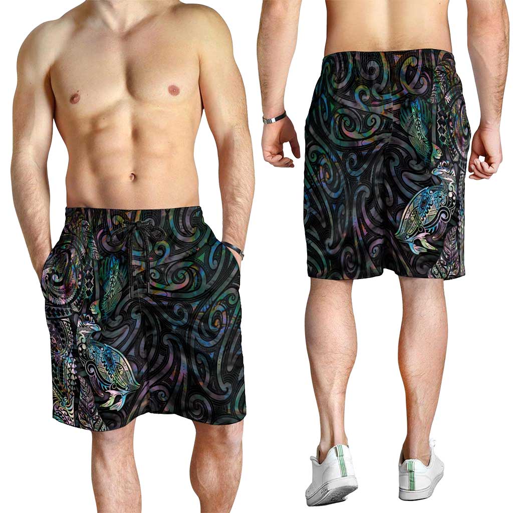 Aotearoa Moko Tribal Tattoo Shorts for Men New Zealand Maori Penguin and Fantail Paua Shell Style