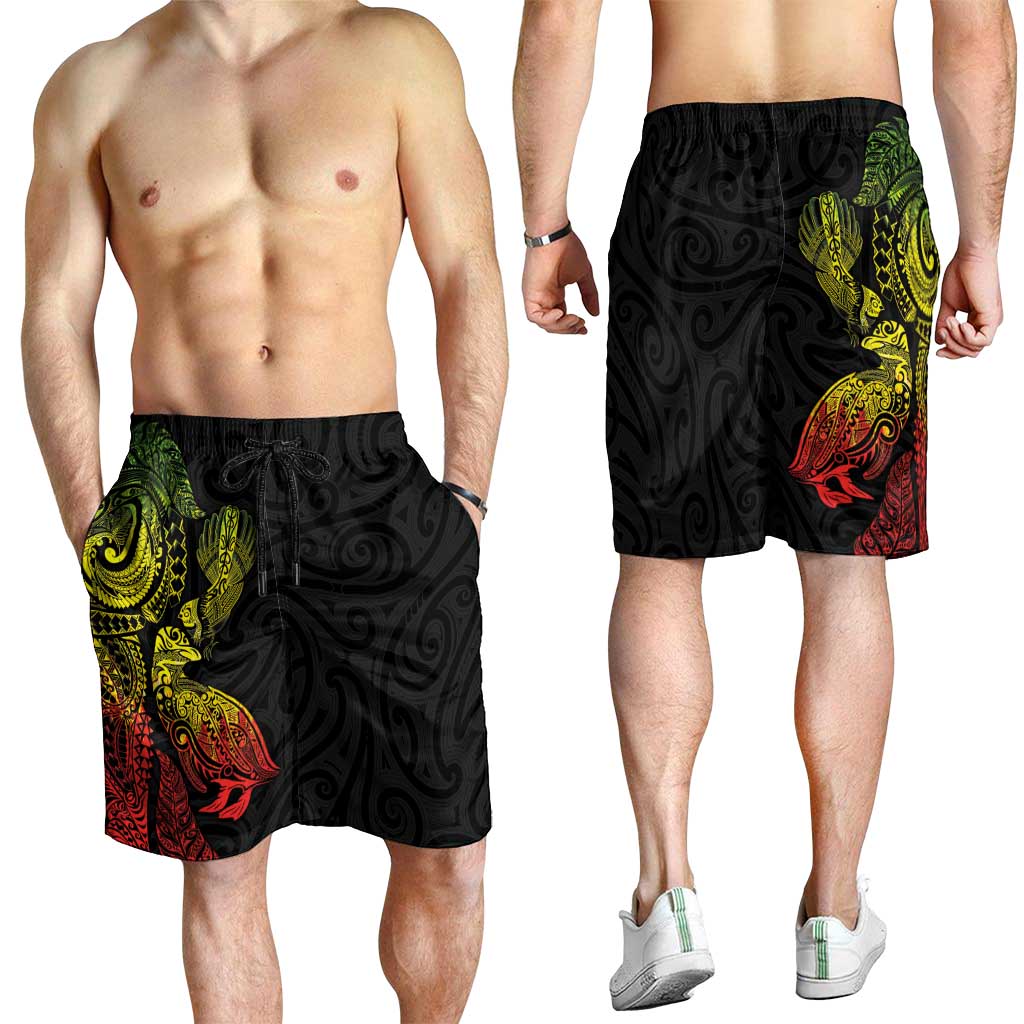 Aotearoa Moko Tribal Tattoo Shorts for Men New Zealand Maori Penguin and Fantail Reggae Style