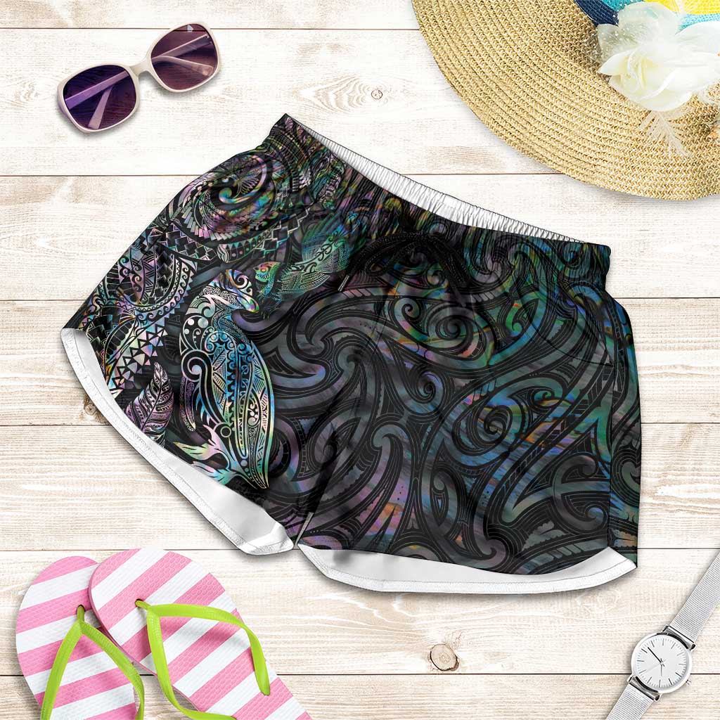 Aotearoa Moko Tribal Tattoo Shorts for Women New Zealand Maori Penguin and Fantail Paua Shell Style