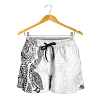 Aotearoa Moko Tribal Tattoo Shorts for Women New Zealand Maori Penguin and Fantail White Color