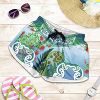 Aotearoa New Zealand Natural Plants Shorts for Women Pohutukawa with Silver Ferns Koru Frond Maori Tattoos