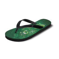 Aotearoa New Zealand New Year Flip Flops Tribal Koru Tattoo Green Galaxy Maori Silver Fern