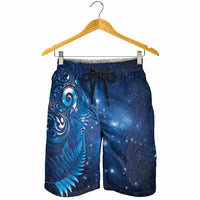 Aotearoa New Zealand New Year Shorts for Men Tribal Koru Tattoo Blue Galaxy Maori Silver Fern