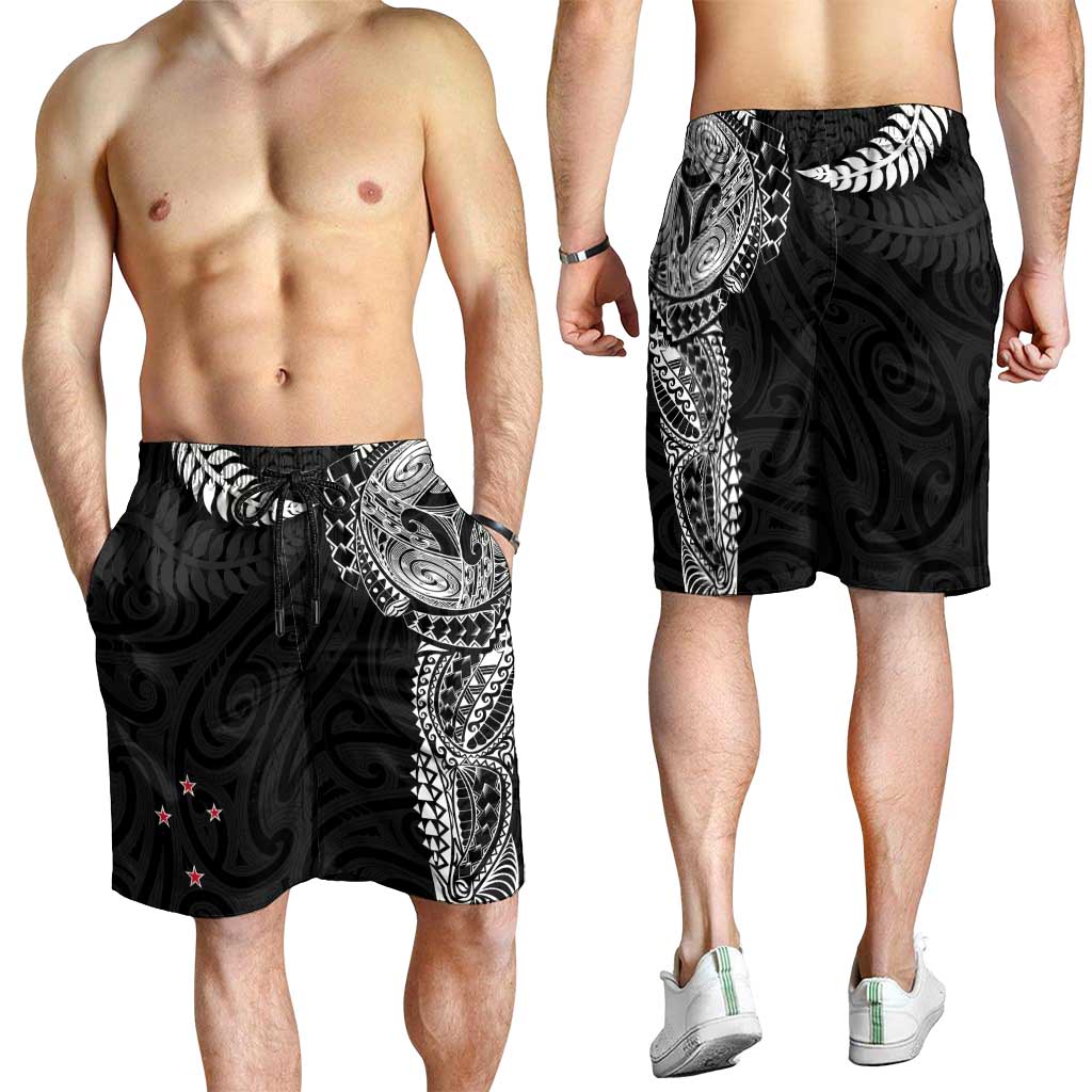 Aotearoa Volleyball Shorts for Men Silver Ferns and Maori Tribal Black