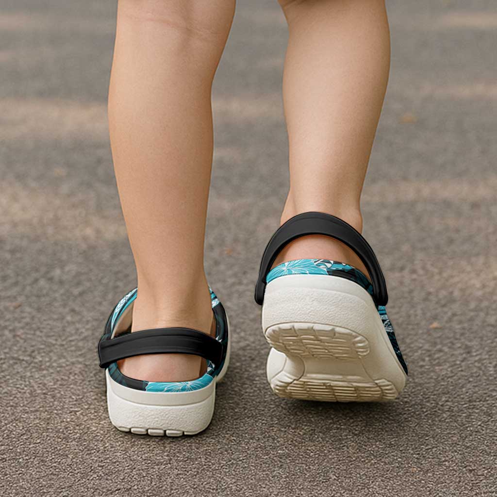 Aqua Polynesian Pattern With Tropical Flowers Clogs Shoes - Polynesian Pride