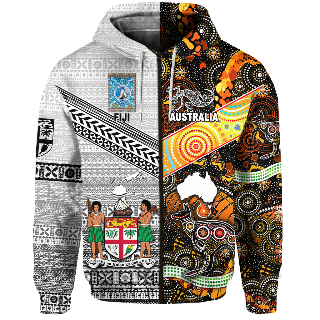 Australia Fiji Hoodie Aboriginal and Tapa Together Central Coast Fijians LT8 Zip Hoodie Art - Polynesian Pride