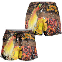 Australia and Papua New Guinea Together Shorts for Women Kangaroo Aboriginal Art and Bird-of-paradise Oro Tribal Motifs - Polynesian Pride