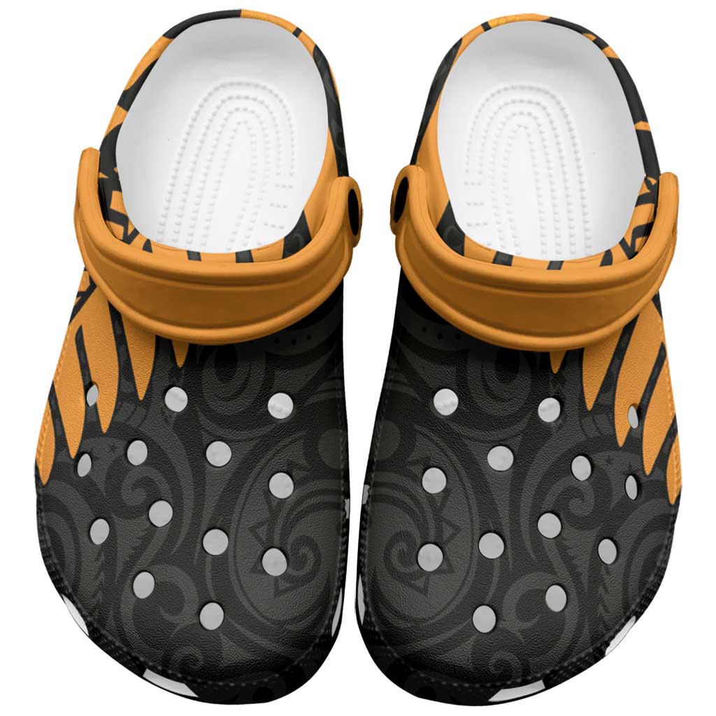 Australia New Zealand Rugby Clogs Shoes Gold Aboriginal Wallabies and Maori Black Fern - Polynesian Pride