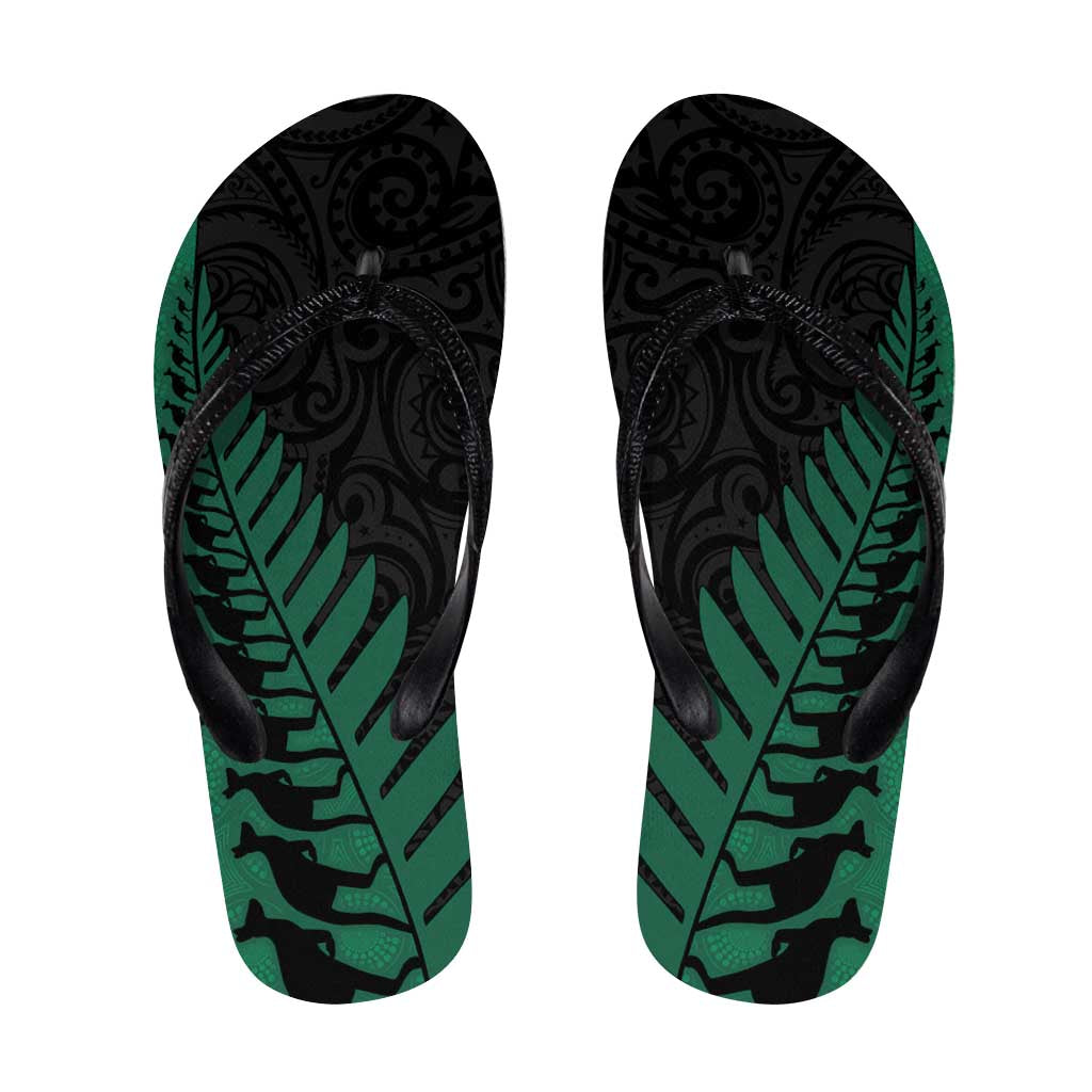 Australia New Zealand Rugby Flip Flops Green Aboriginal Wallabies and Maori Black Fern - Polynesian Pride