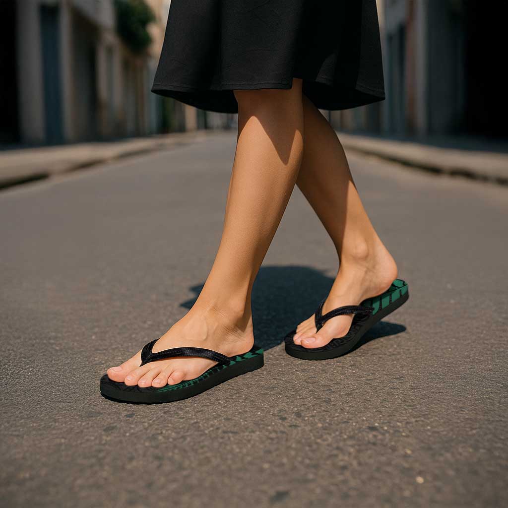 Australia New Zealand Rugby Flip Flops Green Aboriginal Wallabies and Maori Black Fern - Polynesian Pride