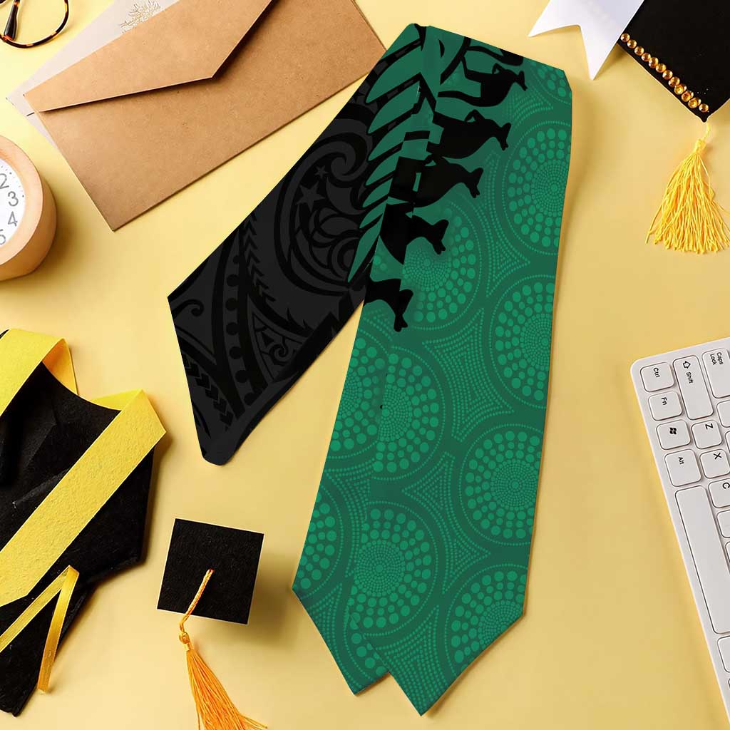 Australia New Zealand Rugby Graduation Stole Green Aboriginal Wallabies and Maori Black Fern - Polynesian Pride