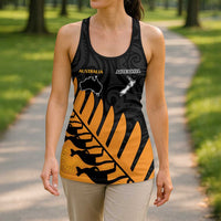 Australia New Zealand Rugby Hollow Tank Top Gold Aboriginal Wallabies and Maori Black Fern - Polynesian Pride