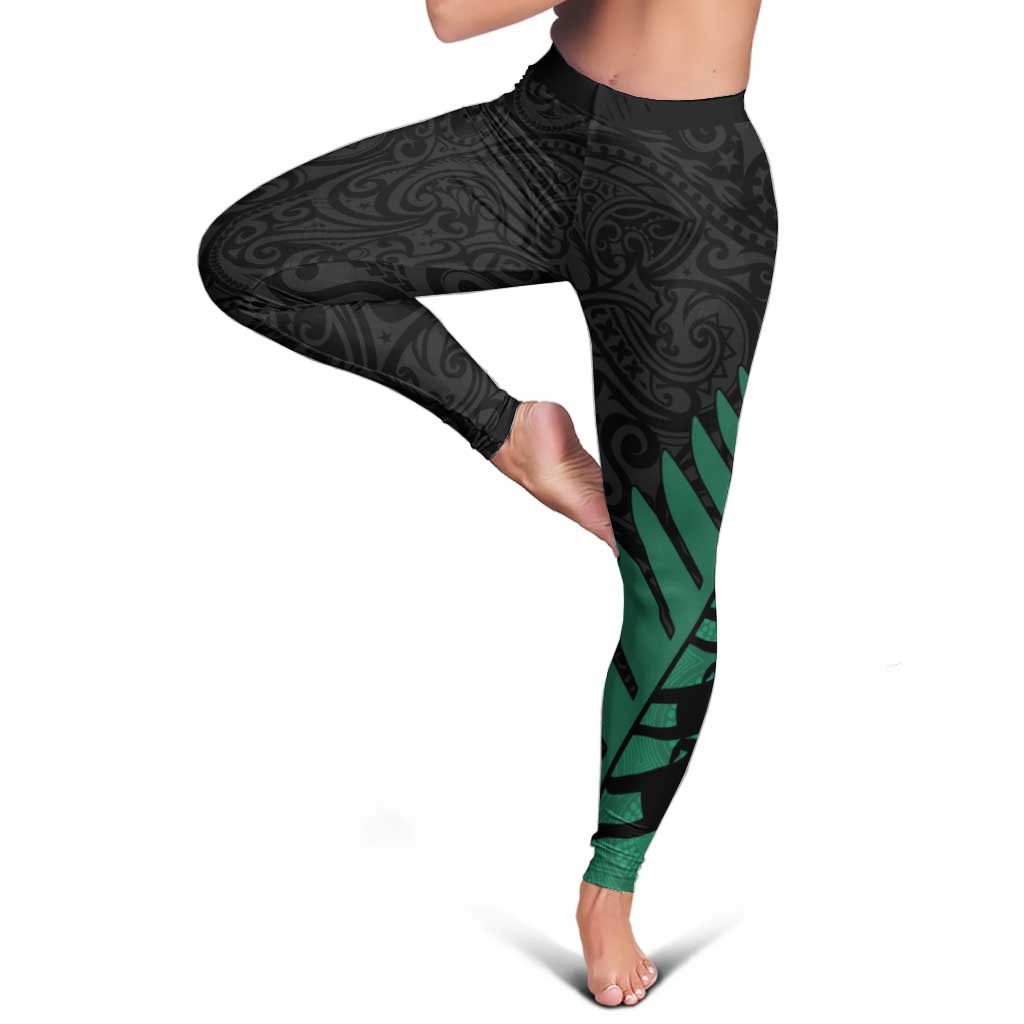 Australia New Zealand Rugby Leggings Green Aboriginal Wallabies and Maori Black Fern - Polynesian Pride