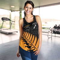 Australia New Zealand Rugby Women Racerback Tank Gold Aboriginal Wallabies and Maori Black Fern - Polynesian Pride