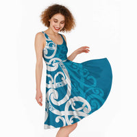 Azure Blue Maori Midi Dress Koru Kowhaiwhai