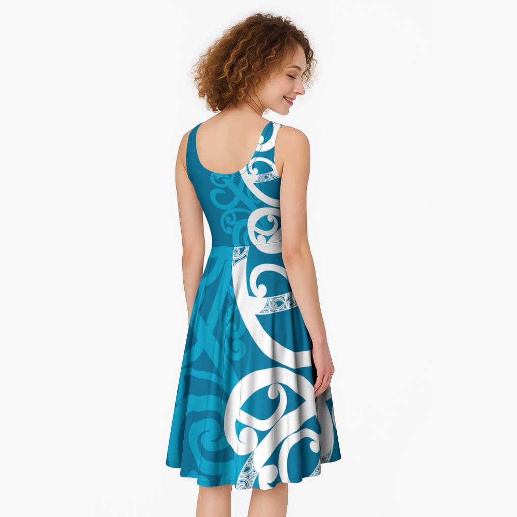 Azure Blue Maori Midi Dress Koru Kowhaiwhai