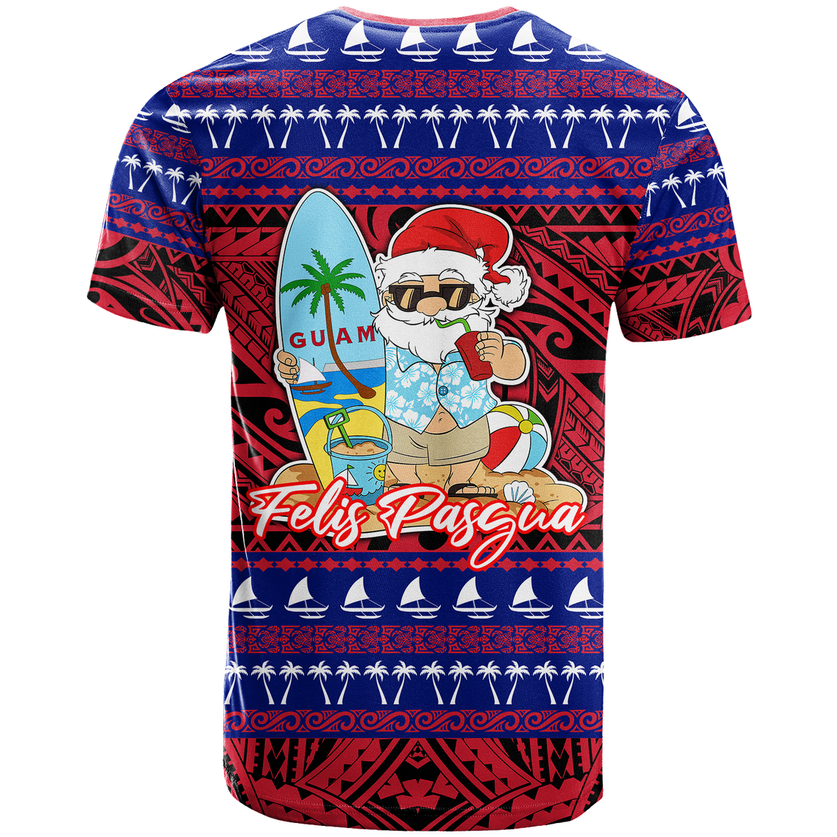Guam Christmas Felis Pasgua Santas Guam Surf Board T Shirt LT2 - Polynesian Pride