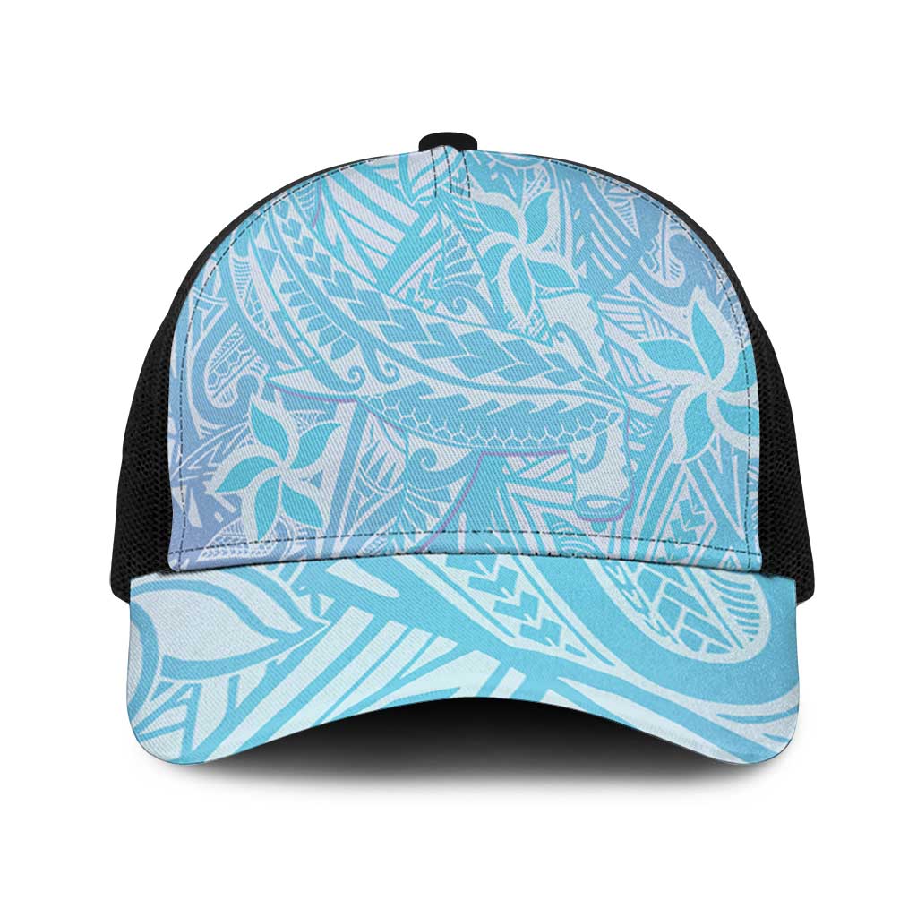 Baby Blue Gradient Polynesia Baseball Net Cap Hawaiian Tribal Hammerhead Shark Tattoo - Polynesian Pride