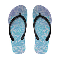 Baby Blue Gradient Polynesia Flip Flops Hawaiian Tribal Hammerhead Shark Tattoo - Polynesian Pride