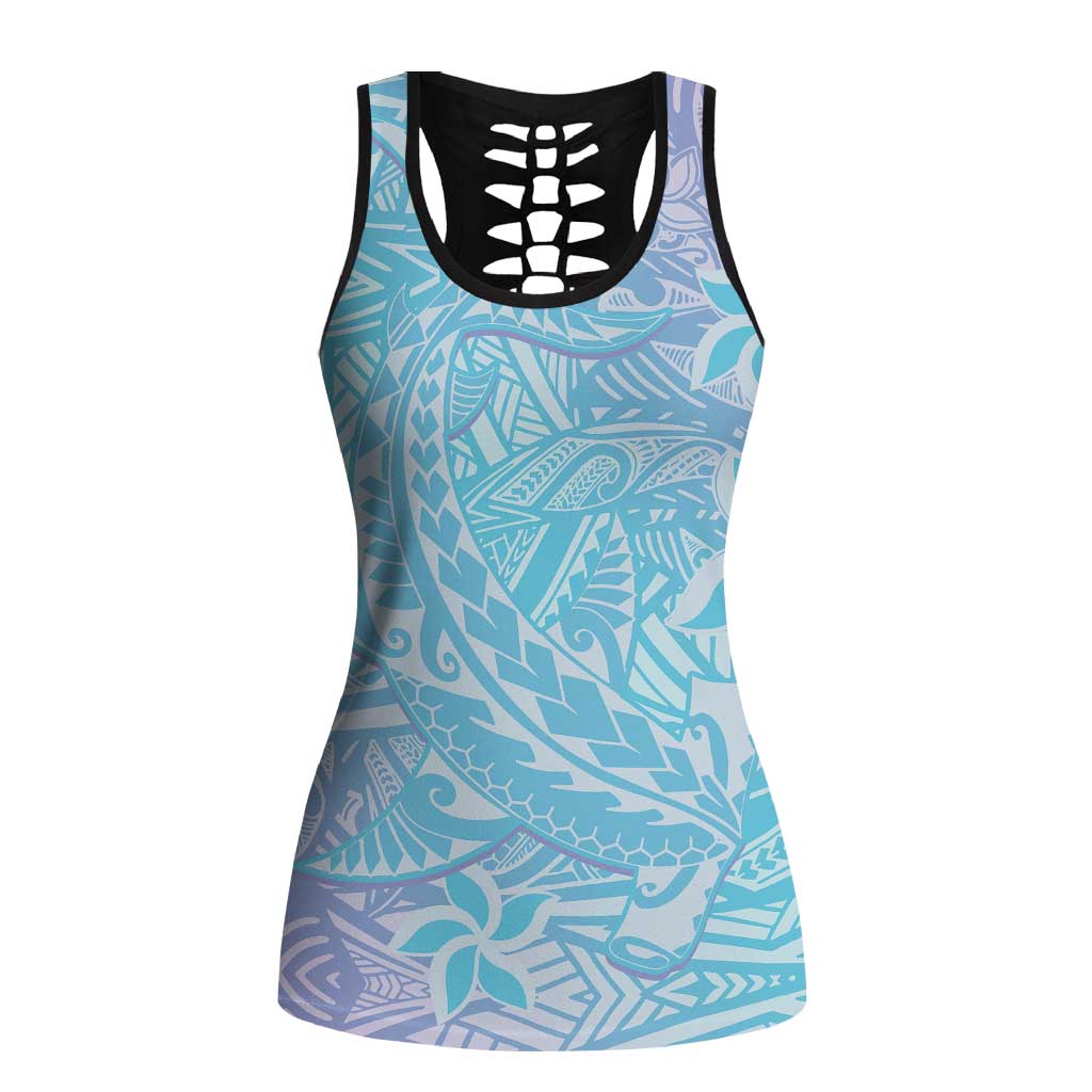 Baby Blue Gradient Polynesia Hollow Tank Top Hawaiian Tribal Hammerhead Shark Tattoo LT14 Female Baby Blue - Polynesian Pride