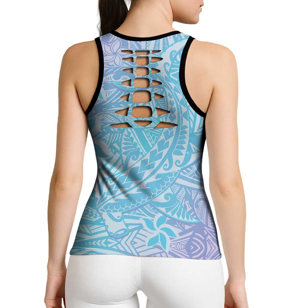 Baby Blue Gradient Polynesia Hollow Tank Top Hawaiian Tribal Hammerhead Shark Tattoo LT14 - Polynesian Pride