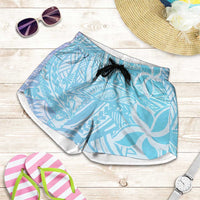 Baby Blue Gradient Polynesia Shorts for Women Hawaiian Tribal Hammerhead Shark Tattoo - Polynesian Pride