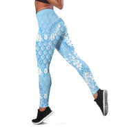 Baby Blue Mermaid Puakenikeni Maile Lei Leggings LT01 Blue - Polynesian Pride