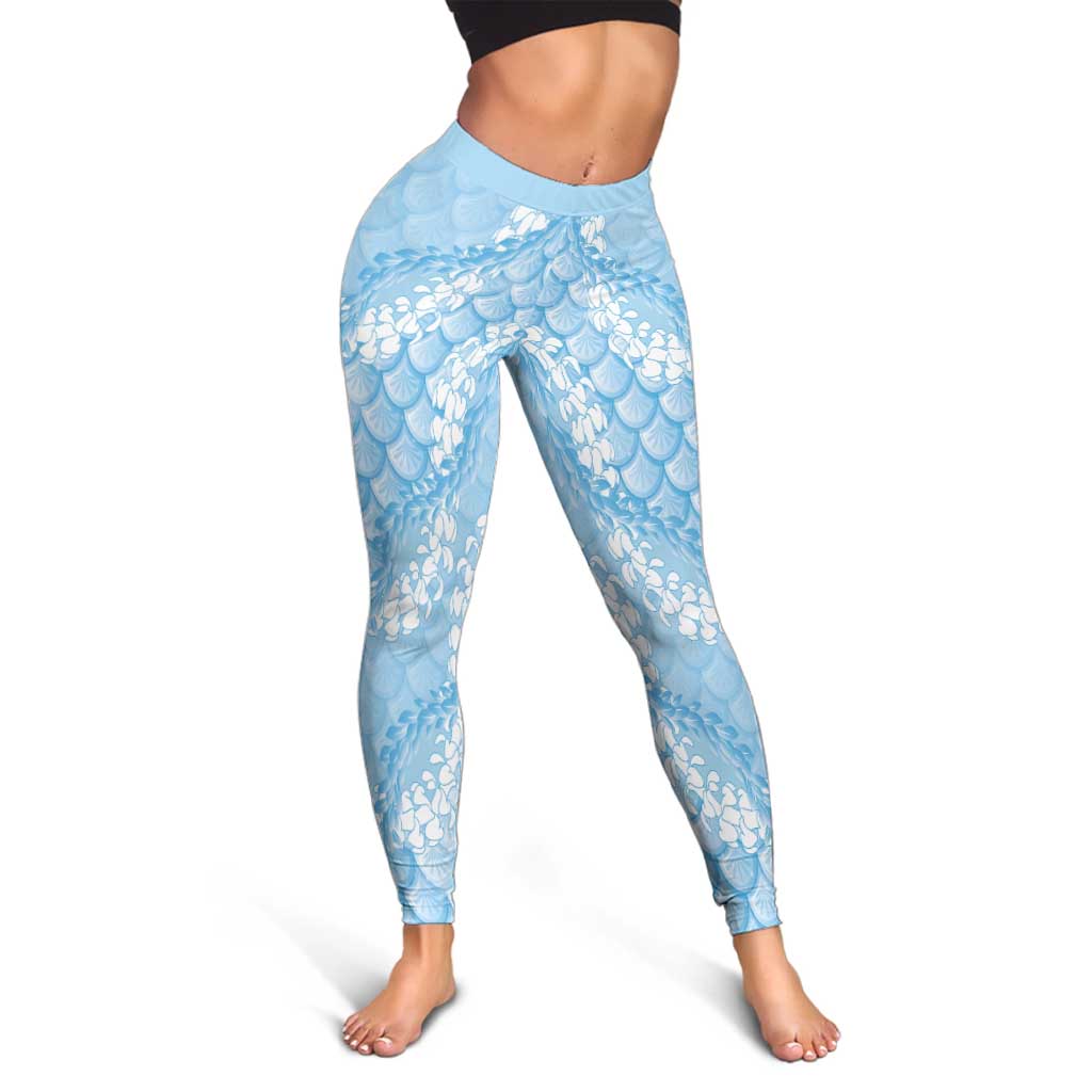 Baby Blue Mermaid Puakenikeni Maile Lei Leggings LT01 - Polynesian Pride