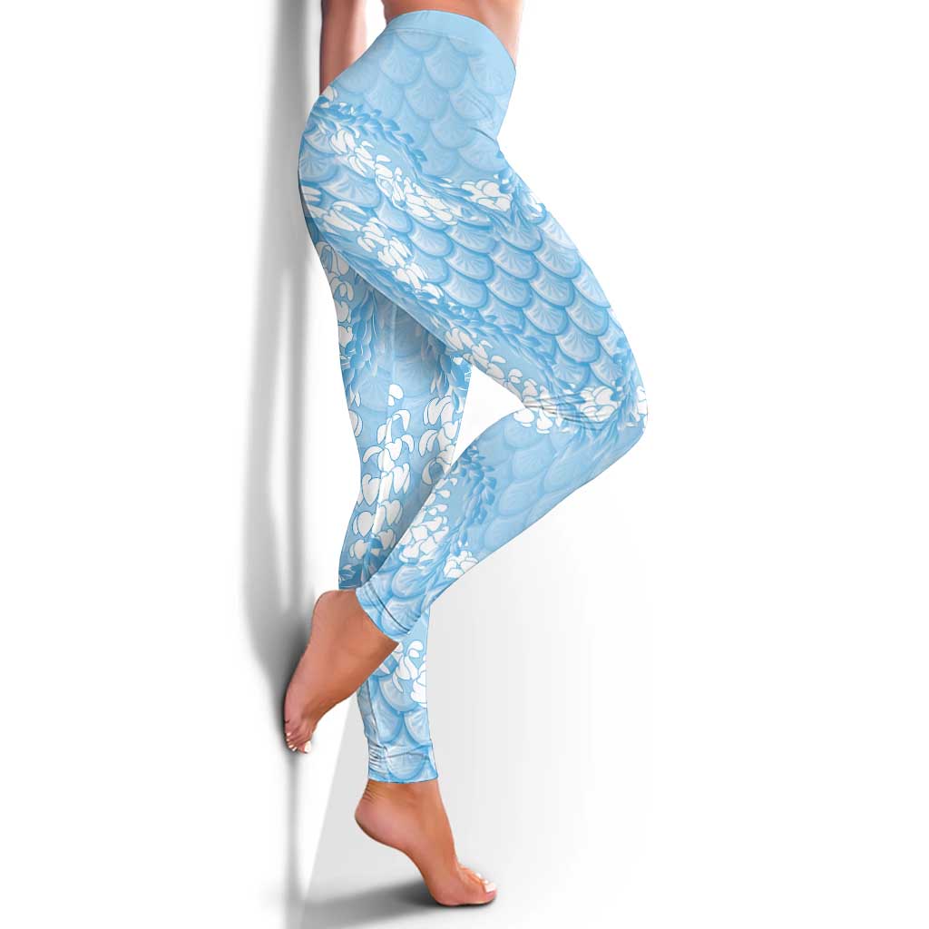 Baby Blue Mermaid Puakenikeni Maile Lei Leggings LT01 - Polynesian Pride