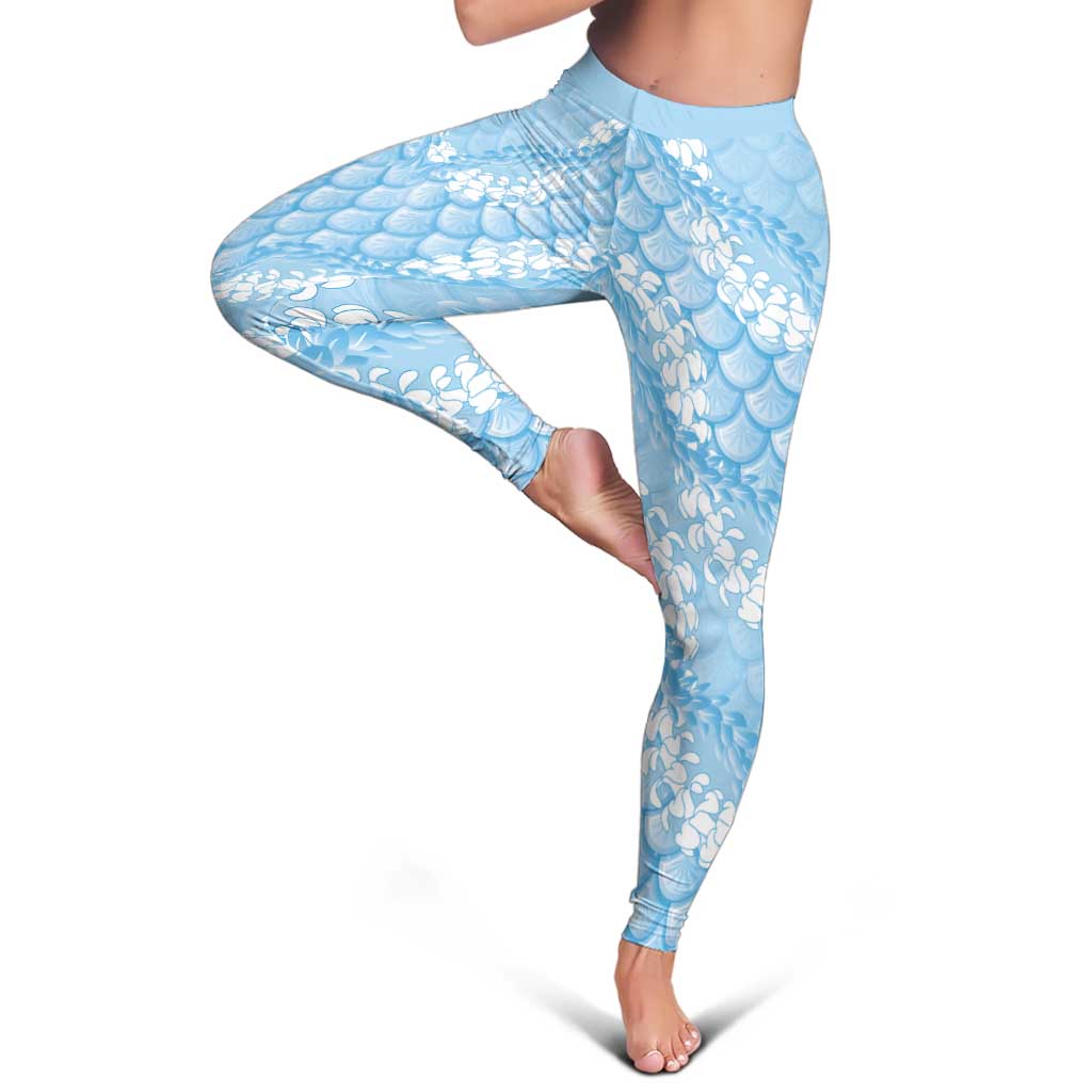 Baby Blue Mermaid Puakenikeni Maile Lei Leggings LT01 - Polynesian Pride