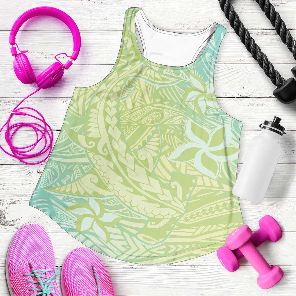 Baby Green Gradient Polynesia Women Racerback Tank Hawaiian Tribal Hammerhead Shark Tattoo - Polynesian Pride
