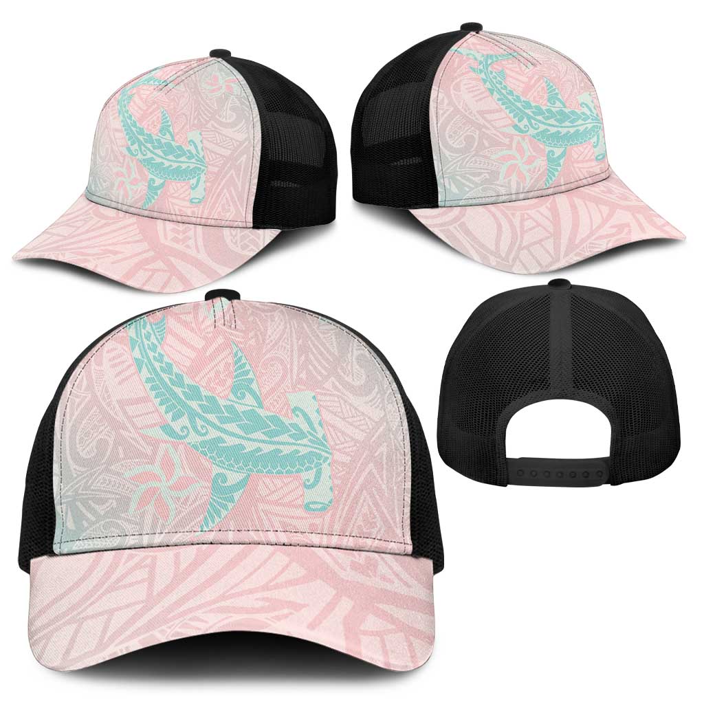 Baby Pink Gradient Polynesia Baseball Net Cap Hawaiian Tribal Hammerhead Shark Tattoo - Polynesian Pride