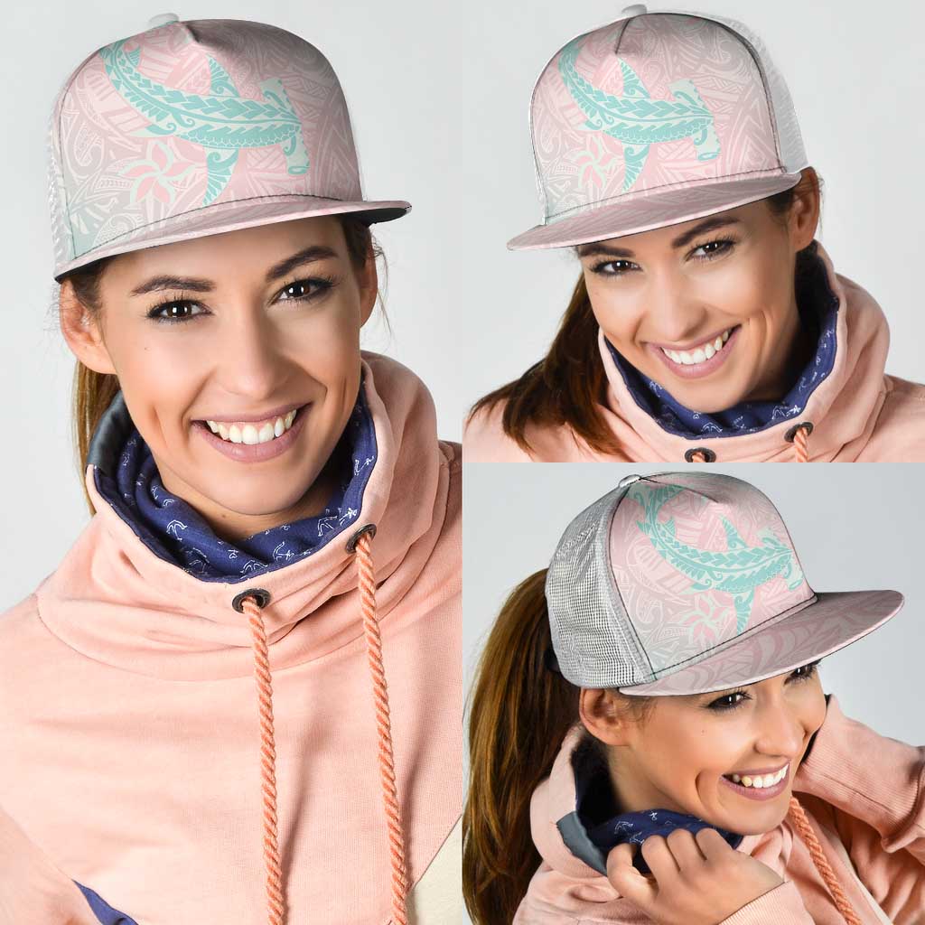 Baby Pink Gradient Polynesia Mesh Trucker Cap Hawaiian Tribal Hammerhead Shark Tattoo - Polynesian Pride