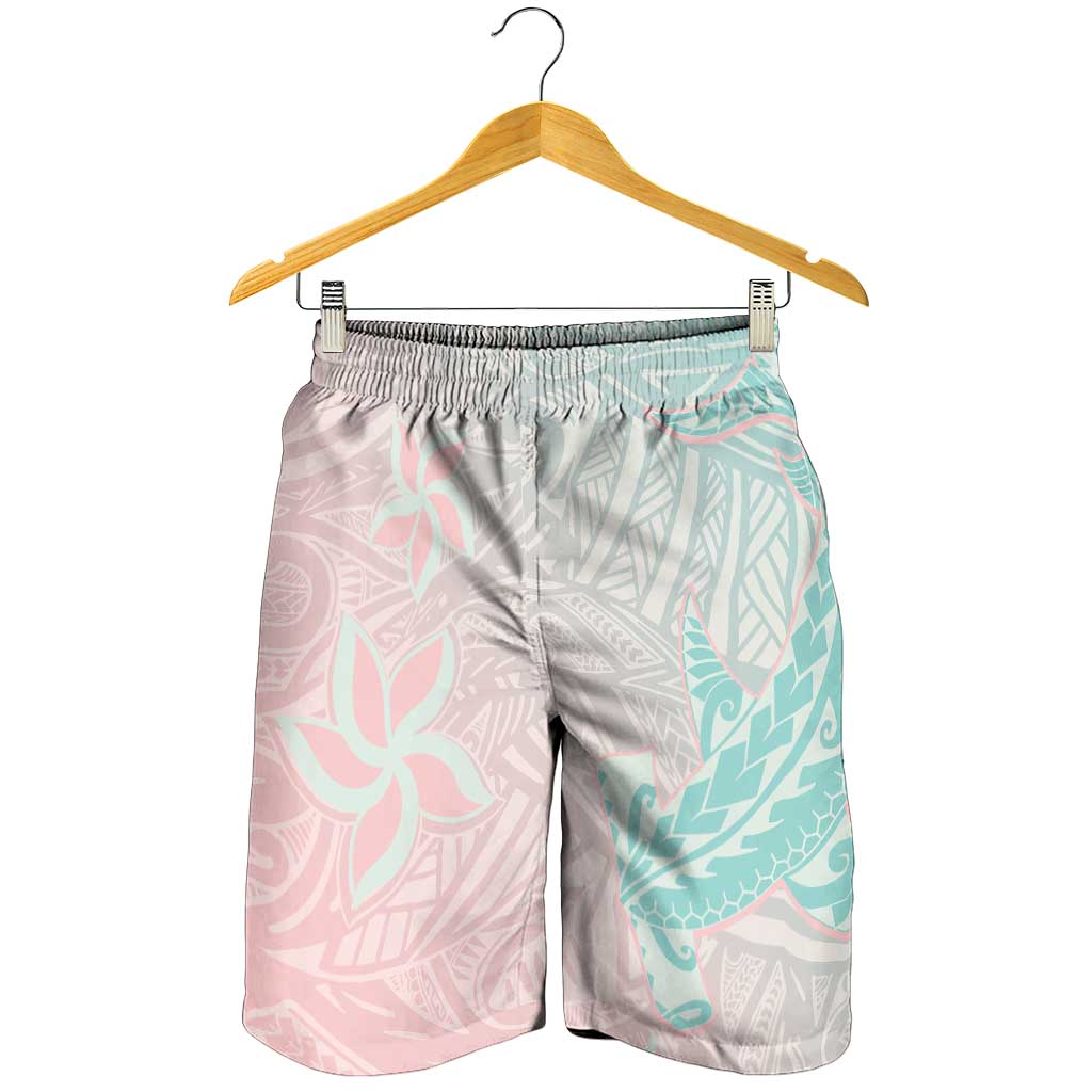 Baby Pink Gradient Polynesia Shorts for Men Hawaiian Tribal Hammerhead Shark Tattoo - Polynesian Pride