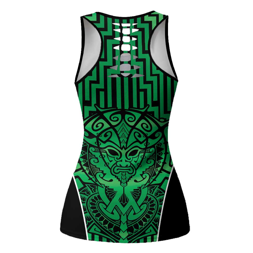 Basketball New Zealand Hollow Tank Top Green Maori Ta Moko Indigenous - Polynesian Pride