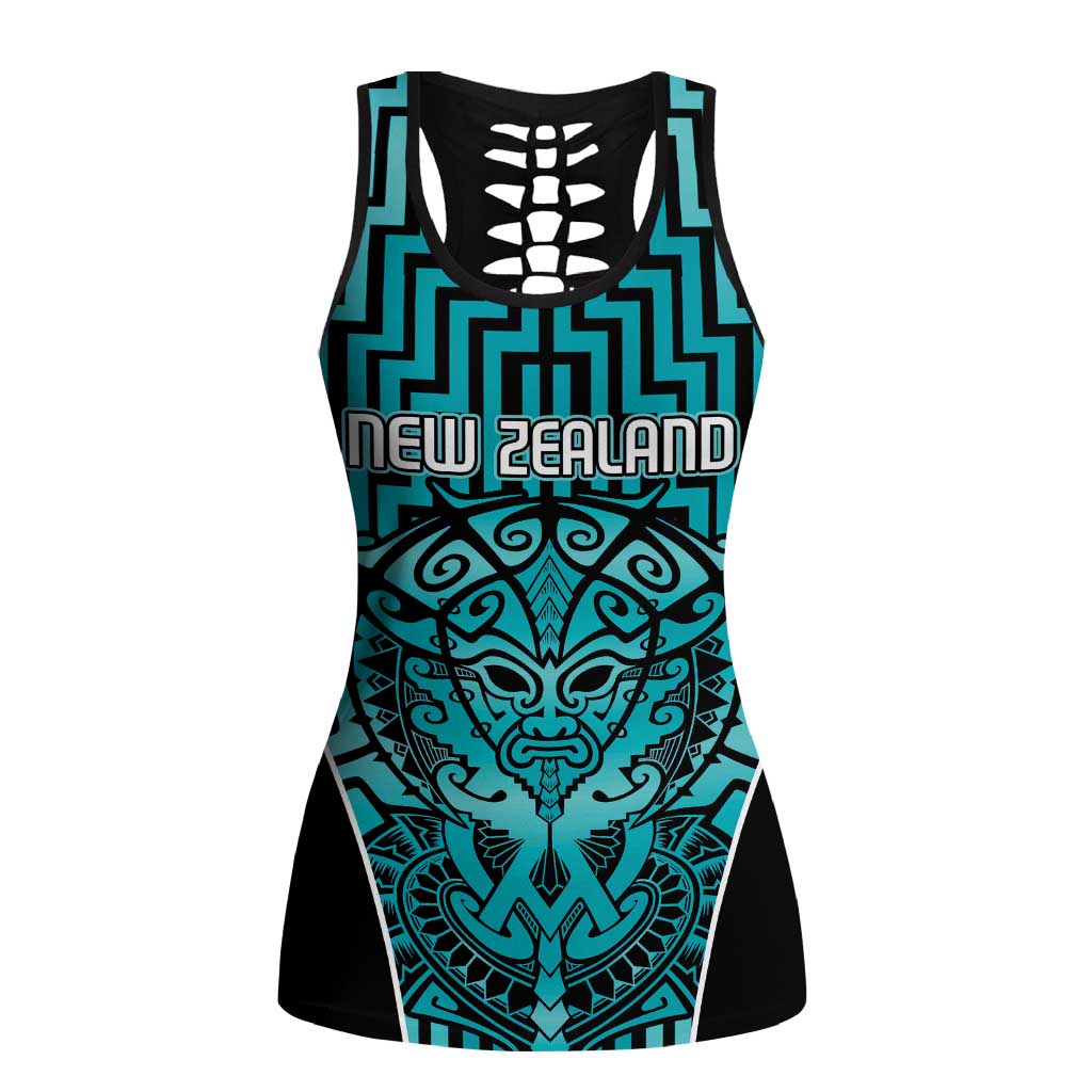 Basketball New Zealand Hollow Tank Top Teal Maori Ta Moko Indigenous - Polynesian Pride