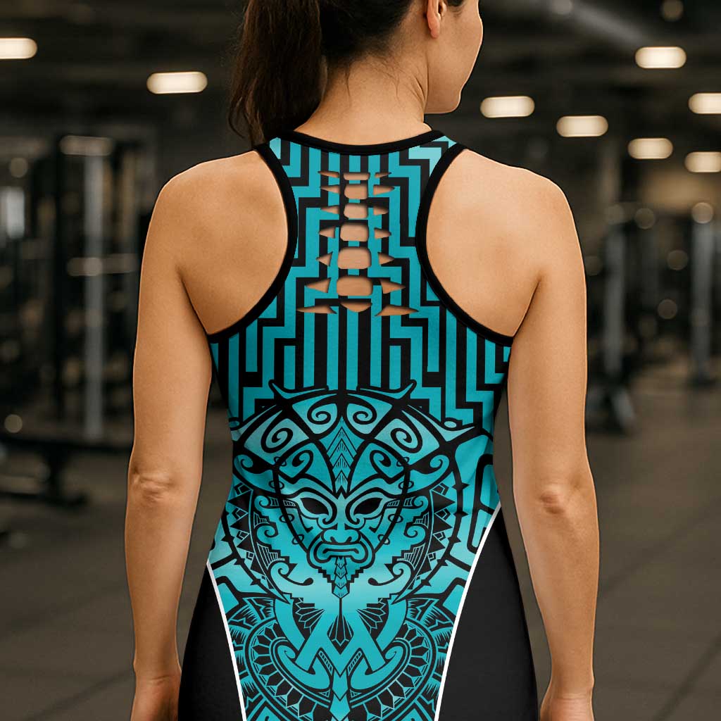 Basketball New Zealand Hollow Tank Top Teal Maori Ta Moko Indigenous - Polynesian Pride