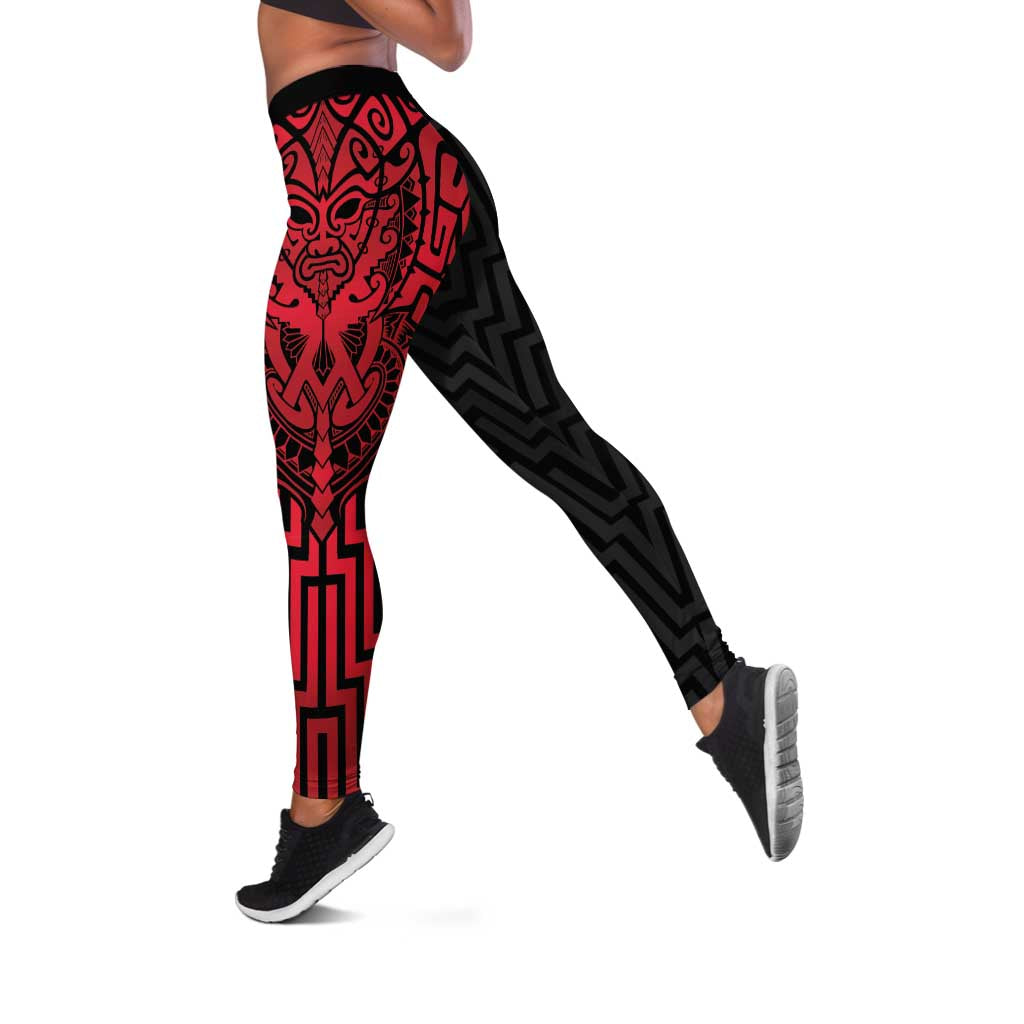 Basketball New Zealand Leggings Red Maori Ta Moko Indigenous - Polynesian Pride