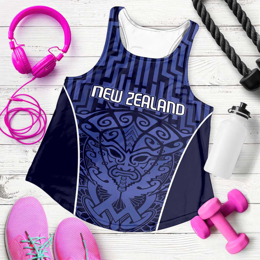 Basketball New Zealand Women Racerback Tank Blue Maori Ta Moko Indigenous - Polynesian Pride