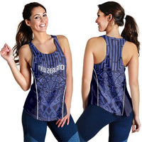 Basketball New Zealand Women Racerback Tank Blue Maori Ta Moko Indigenous - Polynesian Pride