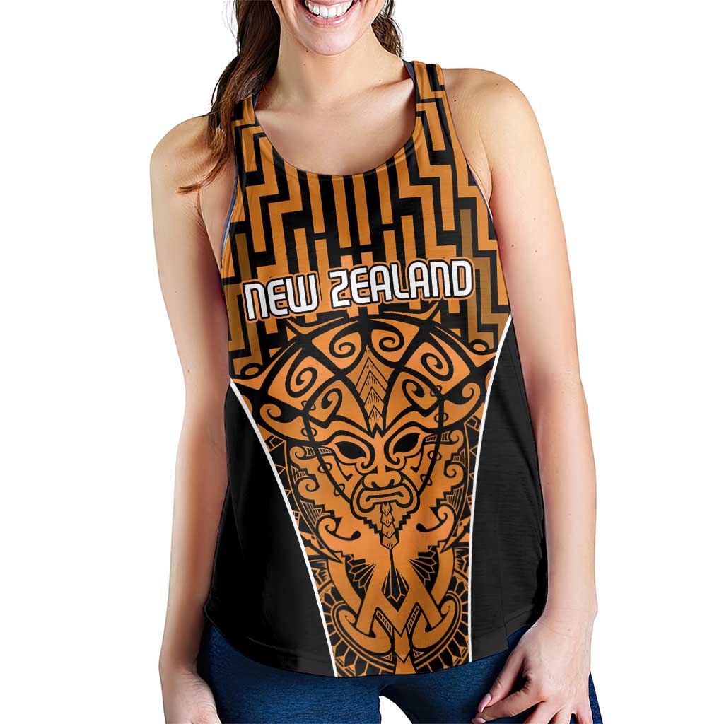 Basketball New Zealand Women Racerback Tank Gold Maori Ta Moko Indigenous - Polynesian Pride