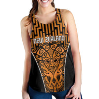 Basketball New Zealand Women Racerback Tank Gold Maori Ta Moko Indigenous - Polynesian Pride