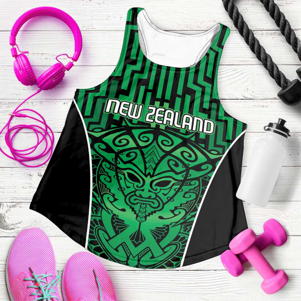 Basketball New Zealand Women Racerback Tank Green Maori Ta Moko Indigenous - Polynesian Pride