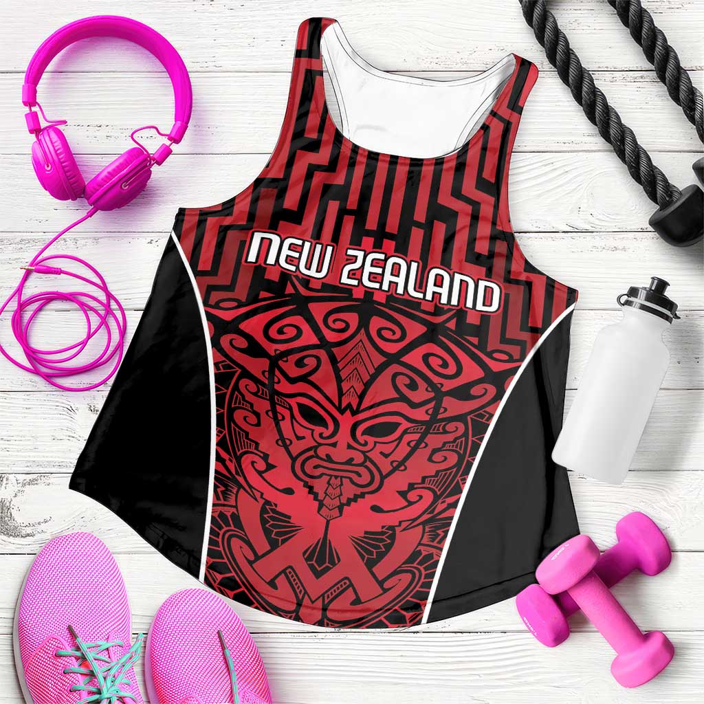 Basketball New Zealand Women Racerback Tank Red Maori Ta Moko Indigenous - Polynesian Pride