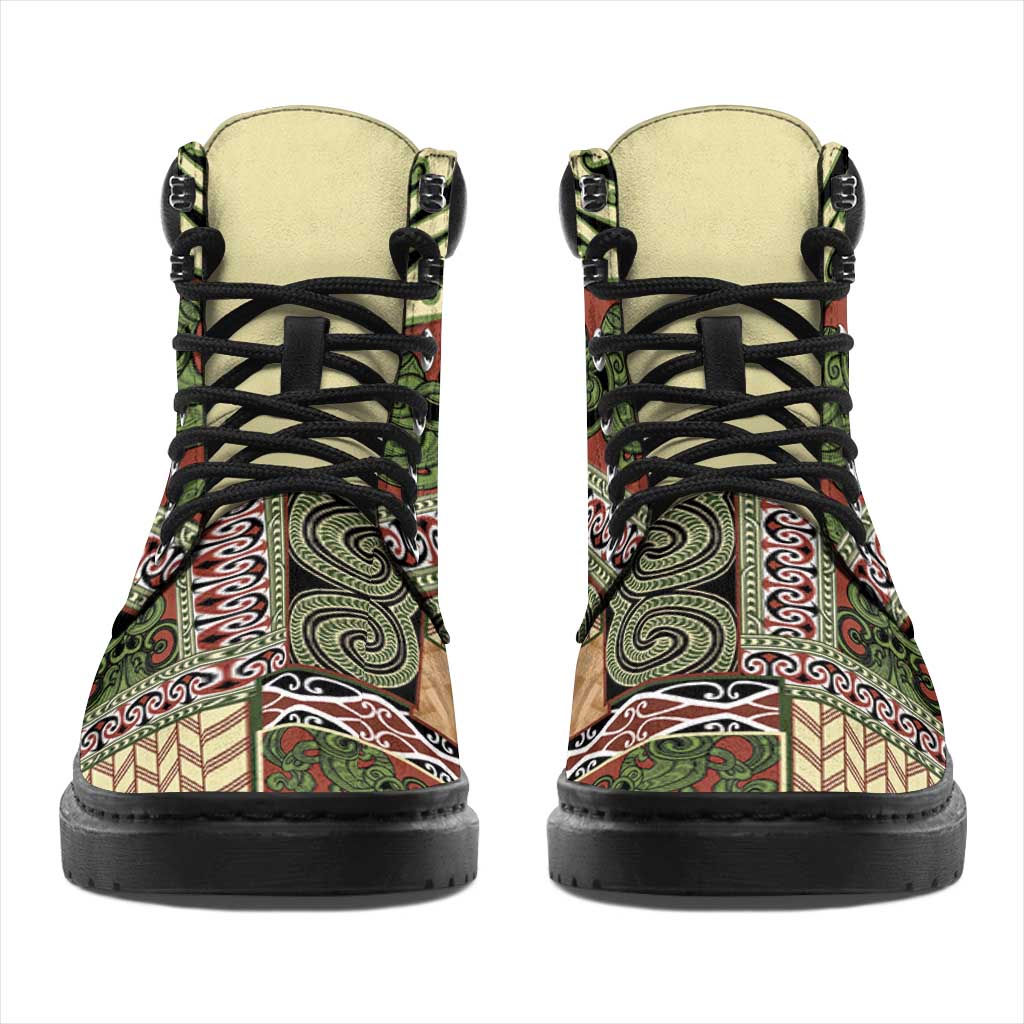 Beige Aotearoa Kowhaiwhai Pattern All Season Boots NZ Maori Quilt Style - Polynesian Pride
