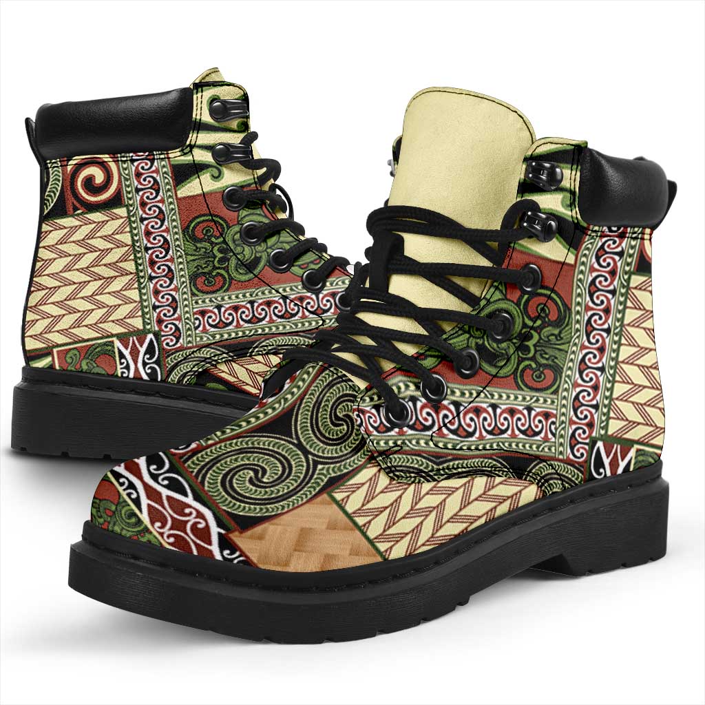 Beige Aotearoa Kowhaiwhai Pattern All Season Boots NZ Maori Quilt Style - Polynesian Pride