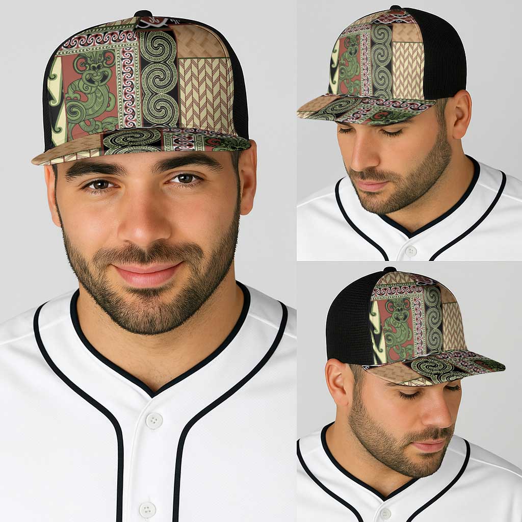 Beige Aotearoa Kowhaiwhai Pattern Baseball Net Cap NZ Maori Quilt Style - Polynesian Pride