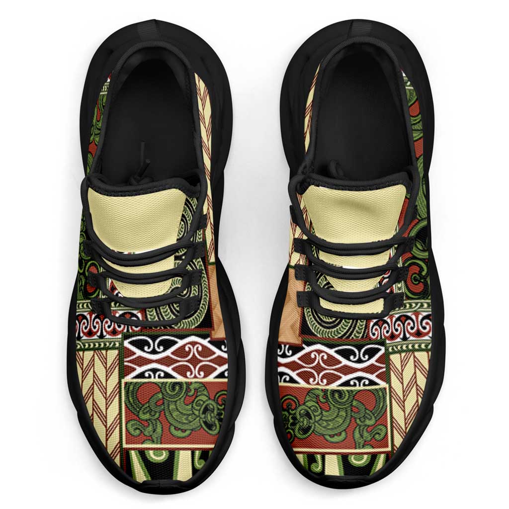Beige Aotearoa Kowhaiwhai Pattern Clunky Sneakers NZ Maori Quilt Style - Polynesian Pride